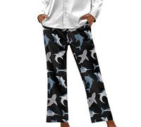 Dolyues Loungehose für Damen, Pyjamahose mit Tasche, lang, weites Bein, lockere Hose, Hai Party, 48