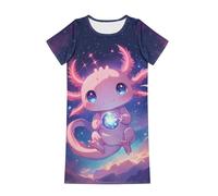 Dolyues Mädchen-Nachthemd, Sommer, weich, niedlicher Cartoon-Druck, Schlafkleid für Kinder von 3-14 Jahren, Axolotl Space, 11-12 Years