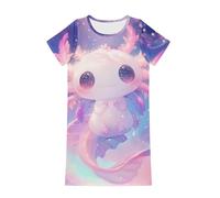 Dolyues Mädchen-Nachthemd, Sommer, weich, niedlicher Cartoon-Druck, Schlafkleid für Kinder von 3-14 Jahren, Axolotl Cute, 5-6 Years