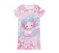 Dolyues Mädchen-Nachthemd, Sommer, weich, niedlicher Cartoon-Druck, Schlafkleid für Kinder von 3-14 Jahren, Axolotl Cherry Blossom Priny, 9-10 Years