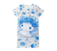 Dolyues Mädchen-Nachthemd, Sommer, weich, niedlicher Cartoon-Druck, Schlafkleid für Kinder von 3-14 Jahren, Blue Rose Axolotl, 13-14 Years