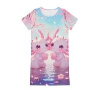 Dolyues Mädchen-Nachthemd, Sommer, weich, niedlicher Cartoon-Druck, Schlafkleid für Kinder von 3-14 Jahren, Axolotl Sisters, 11-12 Years