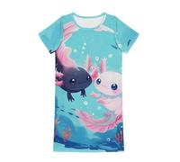 Dolyues Mädchen-Nachthemd, Sommer, weich, niedlicher Cartoon-Druck, Schlafkleid für Kinder von 3-14 Jahren, Axolotl-Paar, 9-10 Years