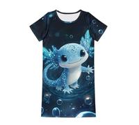 Dolyues Mädchen-Nachthemd, Sommer, weich, niedlicher Cartoon-Druck, Schlafkleid für Kinder von 3-14 Jahren, Axolotl Print Blau, 9-10 Years
