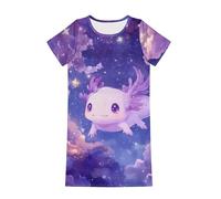 Dolyues Mädchen-Nachthemd, Sommer, weich, niedlicher Cartoon-Druck, Schlafkleid für Kinder von 3-14 Jahren, Axolotl Galaxy, 13-14 Years