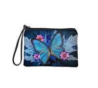Dolyues Münzgeldbörse mit Reißverschluss für Damen, Reisen, kleine Kosmetiktasche, Brieftaschen, Beutel mit Handgelenkschlaufe, blau mit schmetterlingen