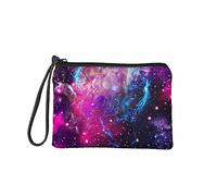 Dolyues Münztasche mit Reißverschluss, für Damen, Reisen, kleine Kosmetiktasche, Geldbörsen, Tasche mit Handgelenkschlaufe, Lila Sternenhimmel