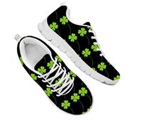 Dolyues Natürliche Pflanze Vierblättriges Kleeblatt Prints Damen Niedriges Oberteil Gittergewebe Laufschuhe,Lässige Leichte Atmungsaktive Sport Wanderschuhe(Schwarz)