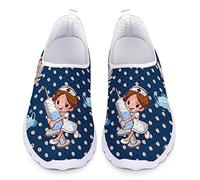 Dolyues Navy Blue Cute Cartoon Krankenschwester Print Frauen Mesh Slip On Flache Arbeitsschuhe, Lässige Leichte Bequeme Outdoor-Fitness-Schuhe