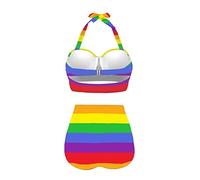 Dolyues Neckholder-Bikini-Set, 2-teilig, String-Bikini, Oberteil mit hoher Taille, Bunte Regenbogen-Streifen., 52
