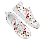 Dolyues Niedlich Karikatur Krankenschwester Muster Schnüren Turnschuhe für Frauen, leichte Bequeme Niedriges Oberteil Schuhe, Joggen Tennisschuh (weiß)