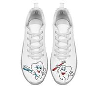 Dolyues Niedlich Karikatur Zahn Weiß Drucken Laufschuhe Frauen Beiläufig Schnüren Atmungsaktives Gittergewebe Sportlich Fitnessstudio Sport Turnschuhe EU41