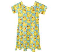 Dolyues niedliche Cartoon-gelbe Enten-Druck-Mädchen-Sommer-Kleider Kurzarm-Mode-beiläufige Alltags-Kinder-Kleidung Alter 3-14 Jahre