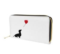 Dolyues niedlicher Dackel mit rotem Ballon-Aufdruck Kreditkartenetuis für Frauen, Lange Pu-Leder-Reißverschluss, Geld-Clutch-Taschen, Handyhülle, Geldbörse