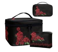 Dolyues Red Rose Lazy Kosmetikbeutel mit Leder Portable Große Kosmetiktasche Reisetasche Make up Beutel Aufbewahrung Organisator für Da