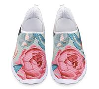 Dolyues Rote Rose Schmetterling 3D-Druck Beiläufig Schlüpfen Trainer Damen Leichte Mesh Sportliche Alltagsschuhe 44 EU