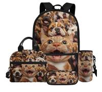 Dolyues Rucksack für Jungen und Mädchen, 4-6, 6-8, 8-12, 12-14, leichte Schultasche für Vorschule, Mittelschule, 4-in-1, Katzendesign