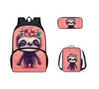 Dolyues Rucksack für Kinder, 3-teilig, Mittelschule, Büchertaschen-Set mit Lunchbox und Federmäppchen für Teenager, Jungen, Mädchen, Rosa Faultier