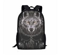 Dolyues Rucksack für Kinder Jungen Mädchen Casual Große Kapazität Schultaschen Teenager Rucksack mit seitlichen Flaschentaschen, Schwarzes, ethnisches Wolf-Design, Einheitsgröße