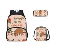 Dolyues Rucksack, Geldbörse, Schultasche für Teenager, Mädchen, Jungen, Mittelschule, Büchertaschen-Set mit Lunchbox, kleines Federmäppchen, 3-teiliges Set, Faultier