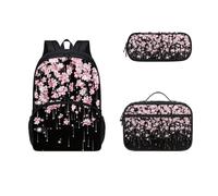 Dolyues Rucksack mit Lunchbox-Set für Mädchen, Jungen, Büchertasche, 3-in-1, Teenager, Studenten, Büchertasche für Studium, Reisen, Cherry Blossom