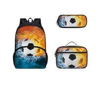 Dolyues Rucksack mit Lunchbox-Set für Mädchen, Jungen, Büchertasche, 3-in-1, Teenager, Studenten, Büchertasche für Studium, Reisen, fußball