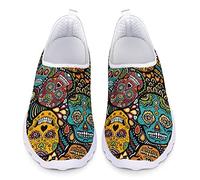 Dolyues Schädel-Kopf-Muster Schlüpfen Trainer Frauen beiläufige atmungsaktive Sport-athletische Flache Walking-Turnschuhe 43 EU