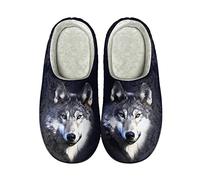 Dolyues Schuhe rutschfeste Hausschuhe Allwetter warme Baumwolle Slipper für Erwachsene Männer Frauen, wolf, 45 EU