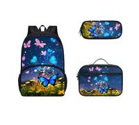 Dolyues Schulranzen-Set mit Lunchbox, Federmäppchen und 43,2 cm Rucksack, leicht, Reiserucksack, College, Schule, Schmetterling 3