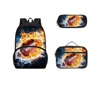 Dolyues Schulrucksack für Kinder, Büchertaschen-Set mit Lunchbox, Mahlzeitbox, Tasche und Federmäppchen, 3-teiliges Schulranzen-Set, Rugby-1