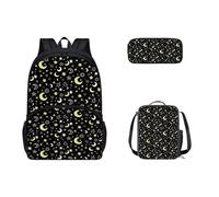 Dolyues Schulrucksack für Kinder, Mädchen, Büchertaschen-Set mit Lunchbox, Tasche, Federmäppchen, Teenager, Studenten, Schulranzen, Reisetagesrucksack, Mond und Sterne