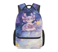 Dolyues Schulrucksack für Mädchen der 3. Klasse, 8-10 Jahre, niedlicher Katzenkuh-Druck, Büchertasche für Kinder, mit mehreren Taschen, Axolotl Book Galaxy, Tagesrucksack