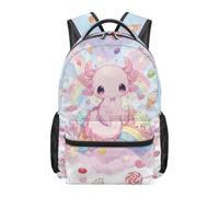 Dolyues Schulrucksack für Mädchen der 3. Klasse, 8-10 Jahre, niedlicher Katzenkuh-Druck, Büchertasche für Kinder, mit mehreren Taschen, Axolotl Rainbow Cute, Tagesrucksack
