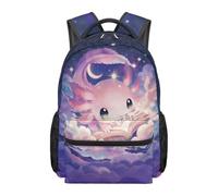 Dolyues Schulrucksack für Mädchen der 3. Klasse, 8-10 Jahre, niedlicher Katzenkuh-Druck, Büchertasche für Kinder, mit mehreren Taschen, Axolotl Buchdruck, Tagesrucksack