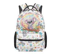 Dolyues Schulrucksack für Mädchen der 3. Klasse, 8-10 Jahre, niedlicher Katzenkuh-Druck, Büchertasche für Kinder, mit mehreren Taschen, Koala Rainbow, Tagesrucksack