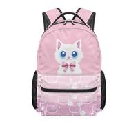 Dolyues Schulrucksack für Mädchen der 3. Klasse, 8-10 Jahre, niedlicher Katzenkuh-Druck, Büchertasche für Kinder, mit mehreren Taschen, Katze, Rosa, Weiß, Tagesrucksack
