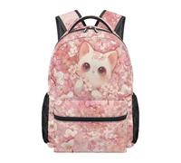 Dolyues Schulrucksack für Mädchen der 3. Klasse, 8-10 Jahre, niedlicher Katzenkuh-Druck, Büchertasche für Kinder, mit mehreren Taschen, Katze, rosa Blume, Tagesrucksack