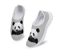 Dolyues Schwarz Weiß Animal Panda Print Damen Slip On Mesh Wanderschuhe Casual Leichte Jogging Turnschuhe (Grau)