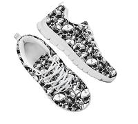 Dolyues Schwarz Weiß Punk Totenkopf Print Damen Herren Laufschuhe, Lässige Leichte Low Top Sportlich Gehen Joggen Flache Sneakers
