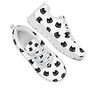 Dolyues Schwarze Katze/Kätzchen Kopf Print Damen Trainer Gittergewebe Schnüren Laufsneaker, Beiläufig Niedriges Oberteil Sportlich Sport Gehen Joggen Schuhe