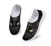 Dolyues Schwarze Katze/Kätzchen Print Damen Casual Slip On Schuhe,Leichte Atmungsaktive Joggen Laufschuhe
