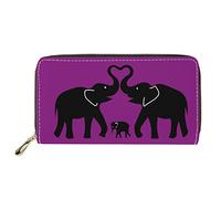 Dolyues Schwarzer Familienelefant Bedruckter Damen-Reißverschluss, Lange Pu-Leder-Geldbörse mit Münzfach für Damen, Kreditkarten-Clutch-Geldbörse (lila)