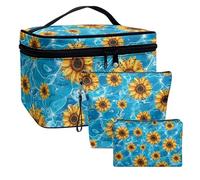 Dolyues Sonnenblume Makeup Bag Travel Make up Organiser Bag Large Storage Vanity Case Portable Lightweight Travel Accessories Cosmetic Bags, for Women Girl 3pcs