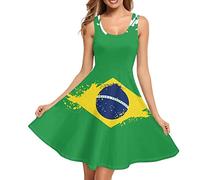 Dolyues Sumemr Freizeitkleid für Damen, lockeres, elastisches T-Shirt-Kleid mit Taschen, Midi-Strand-Cover-Up-Sommerkleid, Flagge Brasiliens, XXX-Large