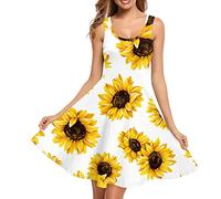 Dolyues Sumemr Freizeitkleid für Damen, lockeres, elastisches T-Shirt-Kleid mit Taschen, Midi-Strand-Cover-Up-Sommerkleid, Gelbe Sonnenblume, L