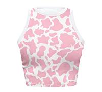 Dolyues Tank Tops für Frauen Yoga Workout Party Basic Fitted Crop Tank Top Strand Ärmellose Racerback Weste, Rosa Kuh, M