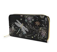 Dolyues Vintage Libelle Print Frauen Reißverschluss Clutch Lange Pu-Leder Geldbörse mit Münzfach Geld Telefon Kreditkarteninhaber Geldbörse