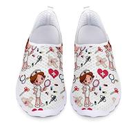 Dolyues Weiß Karikatur Pflege Muster Frauen Schlüpfen Leichte Turnschuhe Beiläufig Komfort Tennis Fitnessstudio Schuhe 42 EU