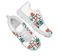 Dolyues Weiß Medizinische Ausrüstung Muster Damen Sport Laufschuhe für Gehen Joggen im Fitnessstudio Leichte und atmungsaktive Low Top Sneakers