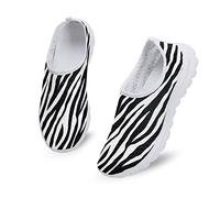 Dolyues Weiß Schwarz Zebrastreifenmuster Damen Casual Leichte Slip On Schuhe,Atmungsaktiver Outdoor Jogging Walking Sneaker